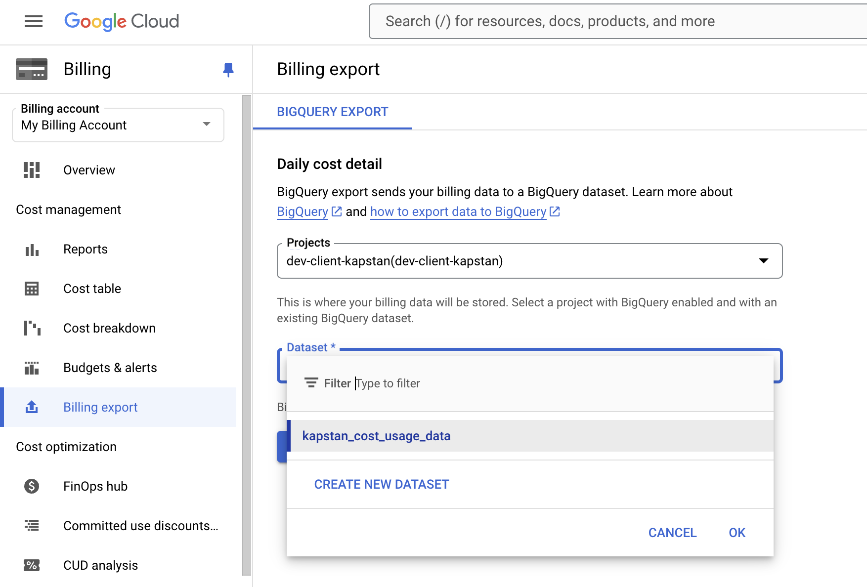 Enabling cloud billing export