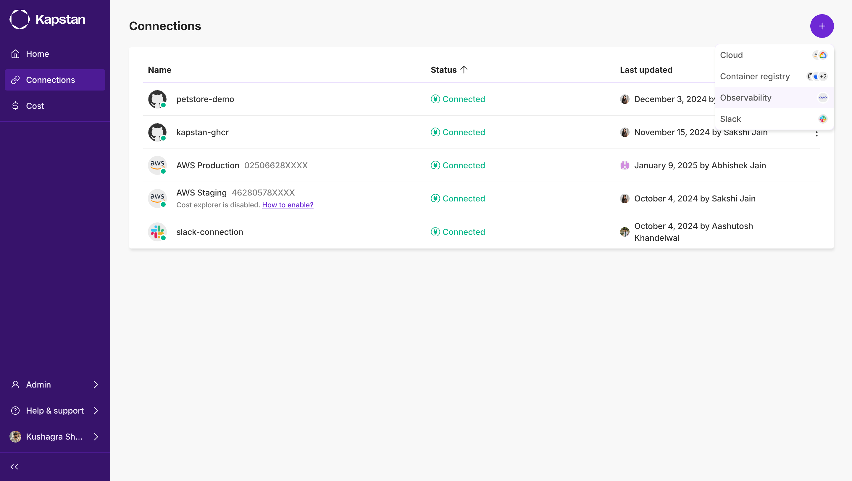 Create connection dropdown