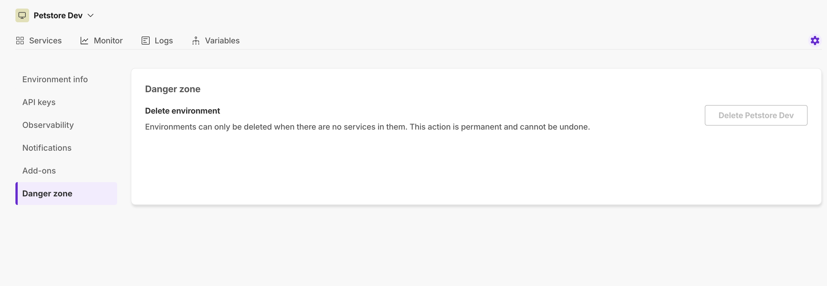Deleting an environment