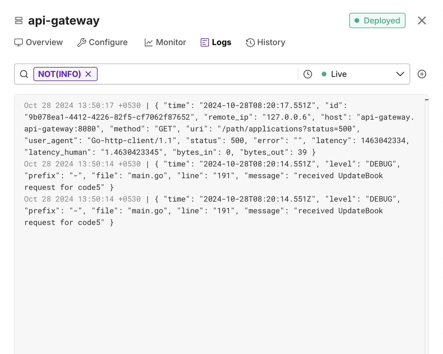 Live Logs Excluded