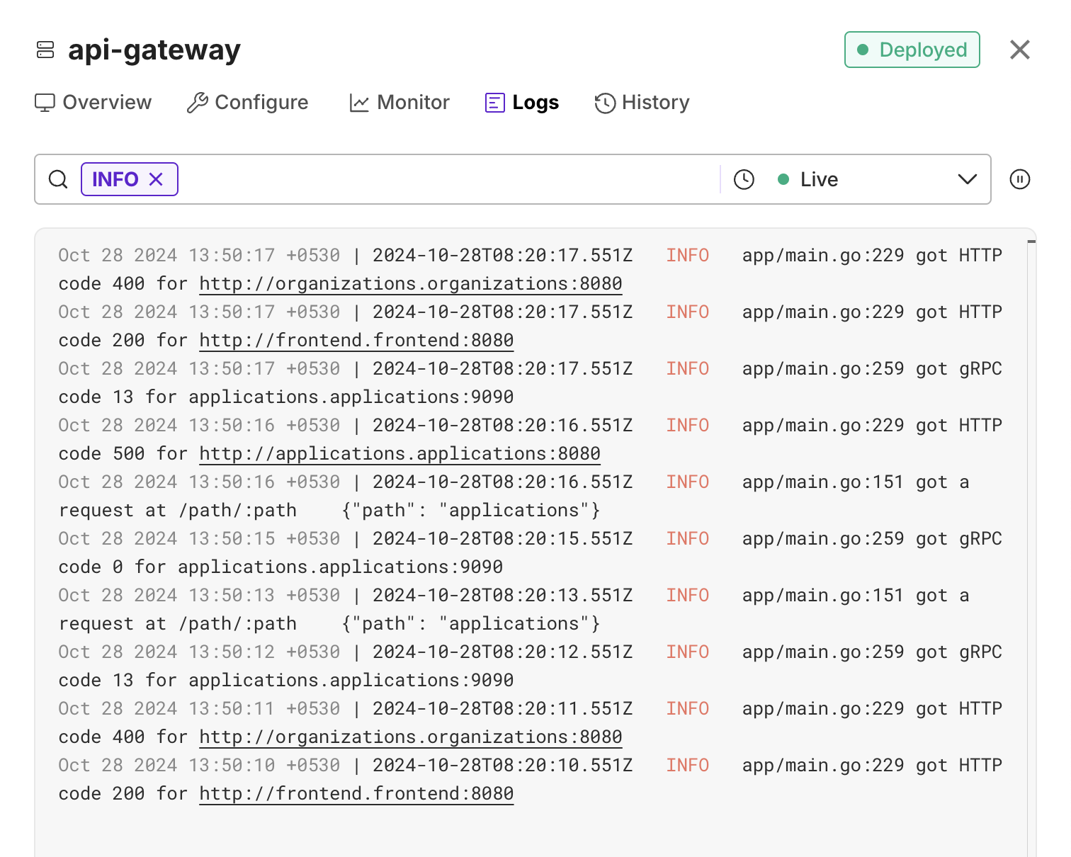 Live Logs Highlighted